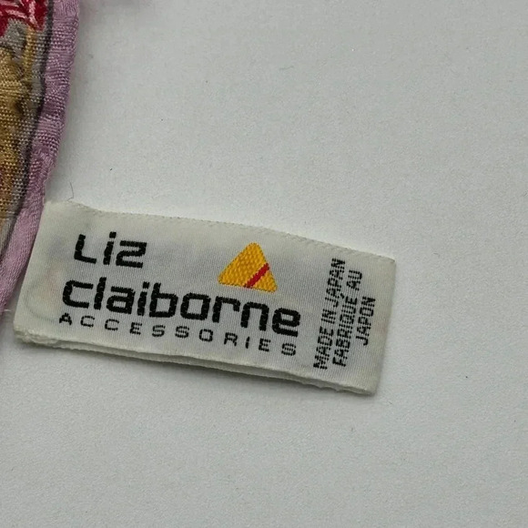 Liz Claiborne 100% Silk Scarf Vintage Square Abstract Floral Cream Red Japan - Picture 5 of 7